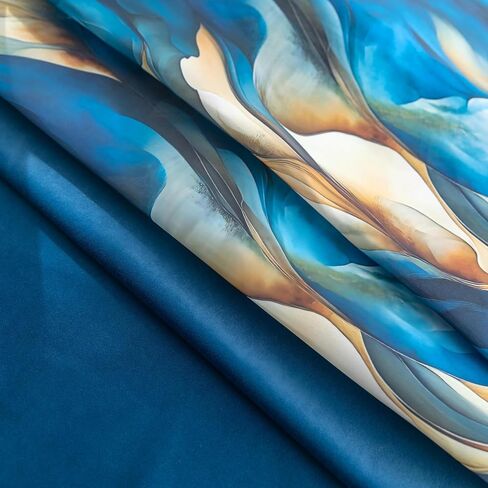 Mix Curtains - 2 Pieces Ocean Print Sheer Curtains and 2 Pieces Velvet Blackout Curtains for Bedroom Living Room Grommet Window Drapes, 52x84 Inch,Blue,Set of 4 Panels in Saudi Arabia
