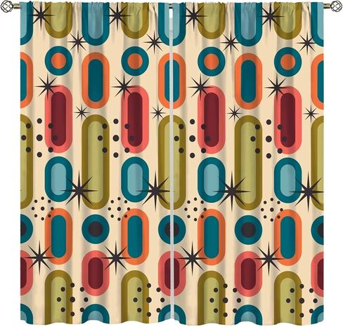 Mid Century Window Curtains,Retro Square Design Modern Style Blackout Window Curtains for Bedroom Living Room Home Set 2 Panels,42x45 Inches in Saudi Arabia
