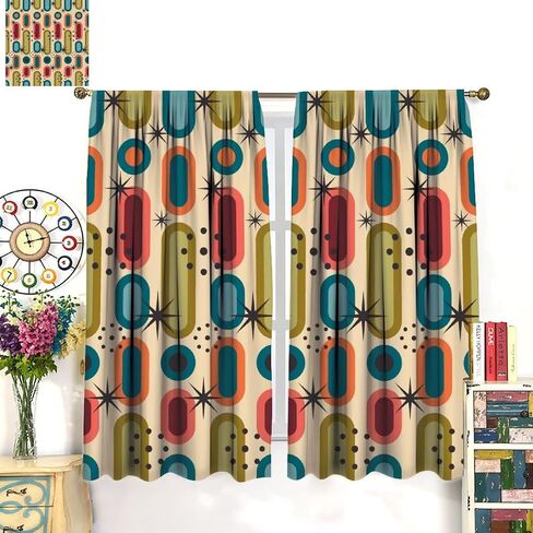 Mid Century Window Curtains,Retro Square Design Modern Style Blackout Window Curtains for Bedroom Living Room Home Set 2 Panels,42x45 Inches in Saudi Arabia