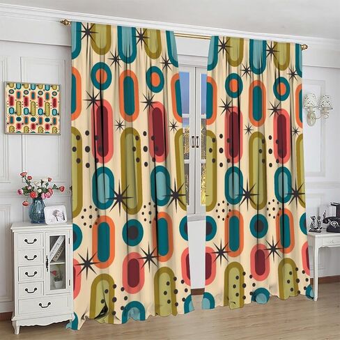 Mid Century Window Curtains,Retro Square Design Modern Style Blackout Window Curtains for Bedroom Living Room Home Set 2 Panels,42x45 Inches in Saudi Arabia