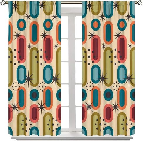 Mid Century Window Curtains,Retro Square Design Modern Style Blackout Window Curtains for Bedroom Living Room Home Set 2 Panels,42x45 Inches in Saudi Arabia