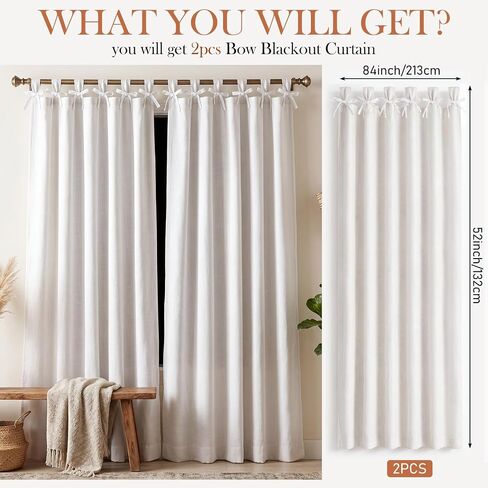 HunnmingRe 52" W x 84" L 2 Panel Bow 100% Blackout White Curtain, Modern Blackout Thermal Rod Pocket Window Curtain Noise Insulated for a Quick Nap or Night's Sleep for Bedroom or Living Room in Kuwait