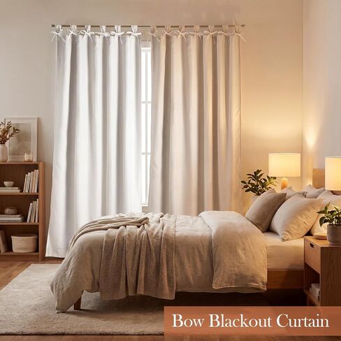 HunnmingRe 52" W x 84" L 2 Panel Bow 100% Blackout White Curtain, Modern Blackout Thermal Rod Pocket Window Curtain Noise Insulated for a Quick Nap or Night's Sleep for Bedroom or Living Room in Kuwait