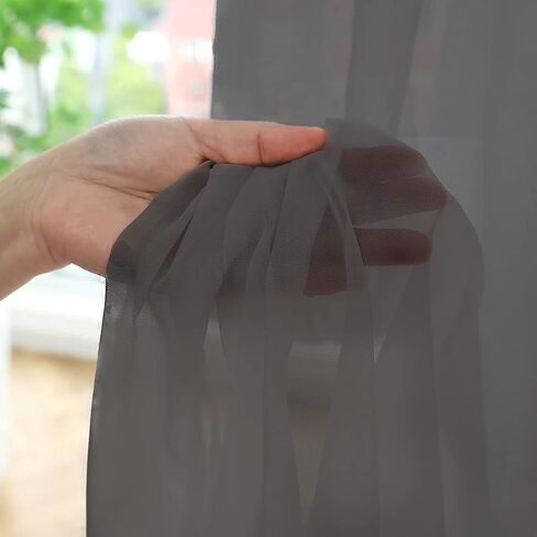L&TEC Window Dark Gray Sheer Curtains 72 Inches Long 2 Panels Sheer Curtain Basic Rod Pocket Panel for Bedroom Children Living Room Yard Kitchen (Dark Gray, 52" W x 72" L | 2 pcs) in Saudi Arabia