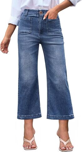 GREAIDEA Wide Leg Jeans for Women High Waist Baggy Stretchy Flared Jeans Trendy Cropped Denim Jeans Pants with Pocket in Saudi Arabia