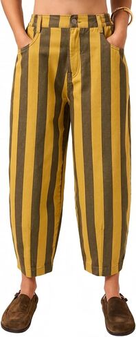 YEXPINE Women Striped Barrel Jeans Elastic Waist Baggy Wide Leg Cropped Ankle Boyfriend Y2K Casual Denim Ankle Pants in Kuwait