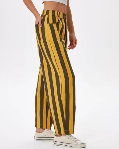 YEXPINE Women Striped Barrel Jeans Elastic Waist Baggy Wide Leg Cropped Ankle Boyfriend Y2K Casual Denim Ankle Pants in Kuwait