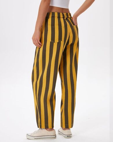 YEXPINE Women Striped Barrel Jeans Elastic Waist Baggy Wide Leg Cropped Ankle Boyfriend Y2K Casual Denim Ankle Pants in Kuwait