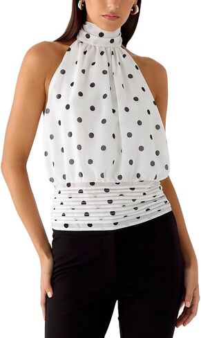 Chiffon Halter Tops for Women Open Back Mock Neck Tank Tops Y2k Sleeveless Bubble Hem Going Out Crop Tops in Saudi Arabia