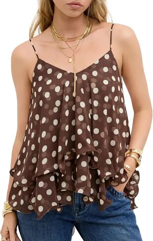 Songling Flowy Tank Tops for Women Ruffle Layered Chiffon Cami Tops Spaghetti Strap Camisole Loose Fit Summer Clothes in Saudi Arabia