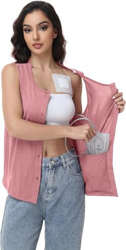 Women's Mastectomy Recovery Tank Top, Sleeveless Post Surgery Shirt with Drain Pockets for Breast, Shoulder Surgery & Chemo in Saudi Arabia