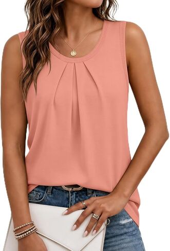 Bliwov Womens Tank Tops Pleated Front Sleeveless Tees Loose Fit Summer Vacation Flowy Outfits Casual 2026 Fashion Clothes in Saudi Arabia