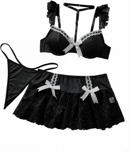 3 pack cute Lace lingerie sets for women sexy Bow Tie Underwire bra and panty sets with Mini Skirt in Saudi Arabia