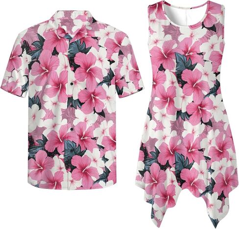TOADDITDO Tunic Dress for Women Sleeveless Flowy Sundress with Pockets,Mens Buttons Shirts Hawaiian Couples Matching Outfit in Saudi Arabia