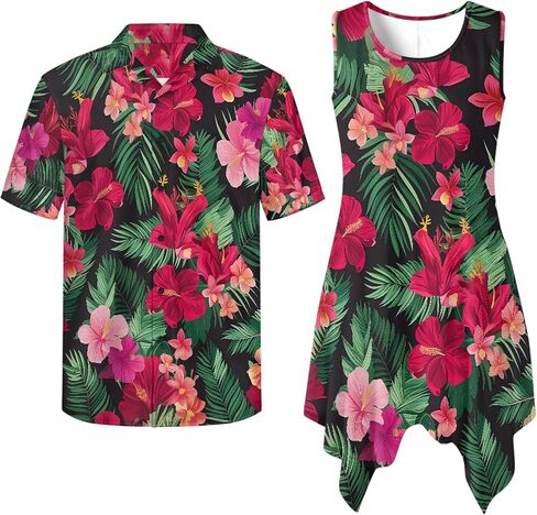 TOADDITDO Tunic Dress for Women Sleeveless Flowy Sundress with Pockets,Mens Buttons Shirts Hawaiian Couples Matching Outfit in Saudi Arabia