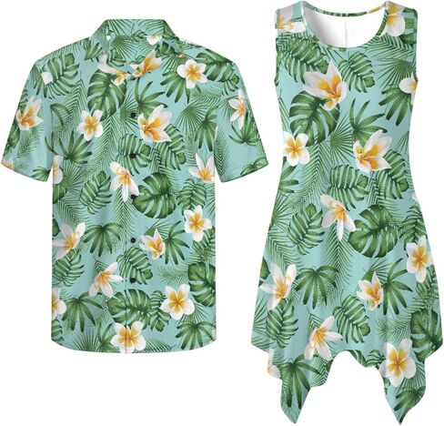 TOADDITDO Tunic Dress for Women Sleeveless Flowy Sundress with Pockets,Mens Buttons Shirts Hawaiian Couples Matching Outfit in Saudi Arabia