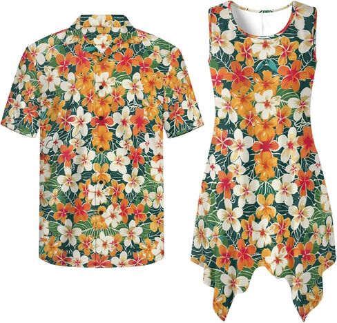 TOADDITDO Tunic Dress for Women Sleeveless Flowy Sundress with Pockets,Mens Buttons Shirts Hawaiian Couples Matching Outfit in Saudi Arabia