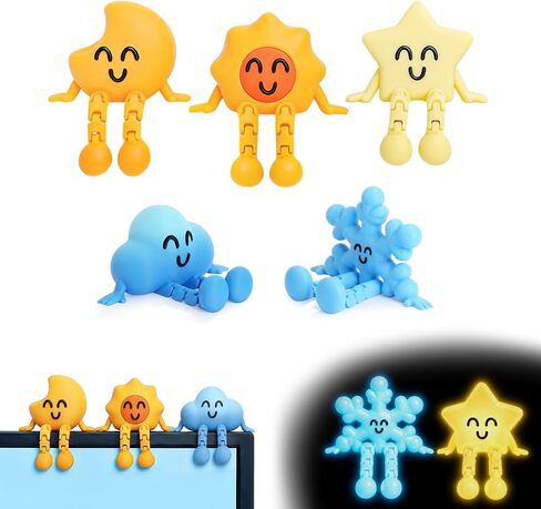 5 pcs 3D Printed Weather Buddy Computer Monitor Decor, 3D Printed Animal Decor for Stress Relief, Glow in The Dark Fidget Toys for Favors Birthday Gifts Desk Pets Office Home Decor in Saudi Arabia