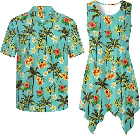 TOADDITDO Tunic Dress for Women Sleeveless Flowy Sundress with Pockets,Mens Buttons Shirts Hawaiian Couples Matching Outfit in Saudi Arabia