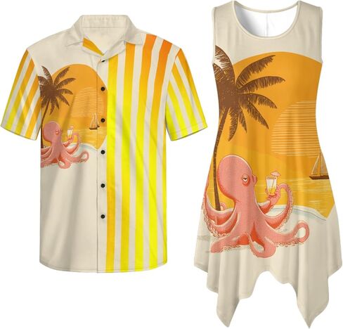 TOADDITDO Tunic Dress for Women Sleeveless Flowy Sundress with Pockets,Mens Buttons Shirts Hawaiian Couples Matching Outfit in Saudi Arabia