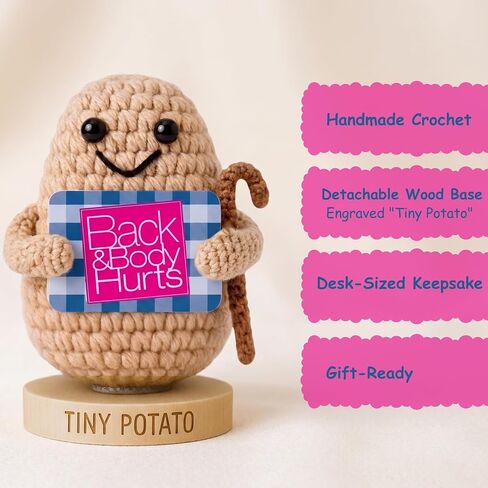 Gift for Birthday, Retirement, Get Well, or Just Because | Handmade Tiny Potato Positive Crochet Holding a Funny Back and Body Hurts Sign | Cute Gag Gift Idea for Women Men Friends Coworkers in Kuwait