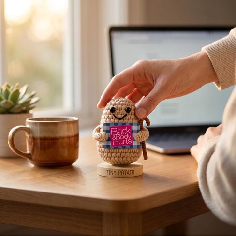 Gift for Birthday, Retirement, Get Well, or Just Because | Handmade Tiny Potato Positive Crochet Holding a Funny Back and Body Hurts Sign | Cute Gag Gift Idea for Women Men Friends Coworkers in Kuwait
