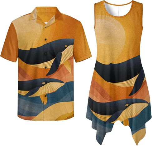 TOADDITDO Tunic Dress for Women Sleeveless Flowy Sundress with Pockets,Mens Buttons Shirts Hawaiian Couples Matching Outfit in Saudi Arabia
