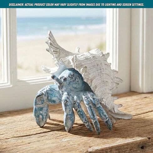 Coastal Hermit Crab Decor – Blue Nautical Beach Figurine with Shell for Shelf, Bathroom, Living Room, or Beach House Accent in Saudi Arabia