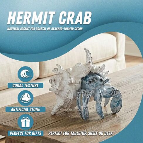 Coastal Hermit Crab Decor – Blue Nautical Beach Figurine with Shell for Shelf, Bathroom, Living Room, or Beach House Accent in Saudi Arabia