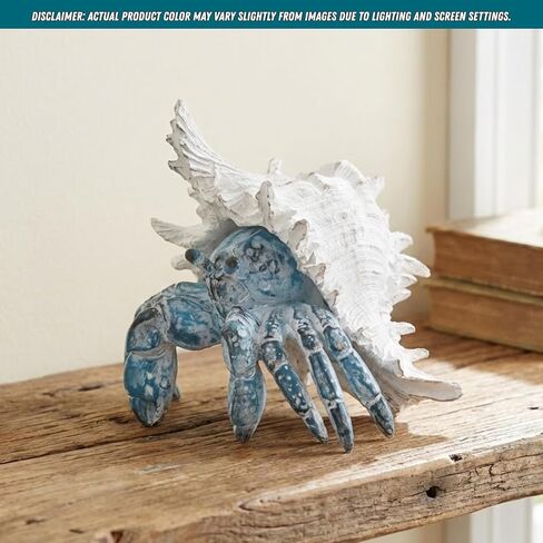 Coastal Hermit Crab Decor – Blue Nautical Beach Figurine with Shell for Shelf, Bathroom, Living Room, or Beach House Accent in Saudi Arabia