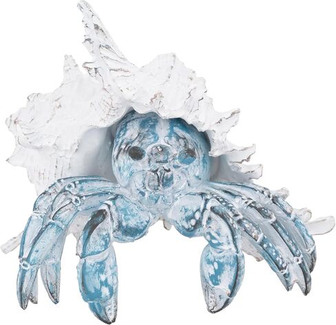 Coastal Hermit Crab Decor – Blue Nautical Beach Figurine with Shell for Shelf, Bathroom, Living Room, or Beach House Accent in Saudi Arabia