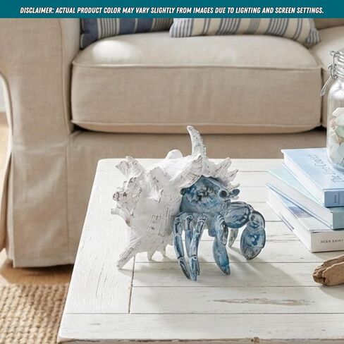 Coastal Hermit Crab Decor – Blue Nautical Beach Figurine with Shell for Shelf, Bathroom, Living Room, or Beach House Accent in Saudi Arabia