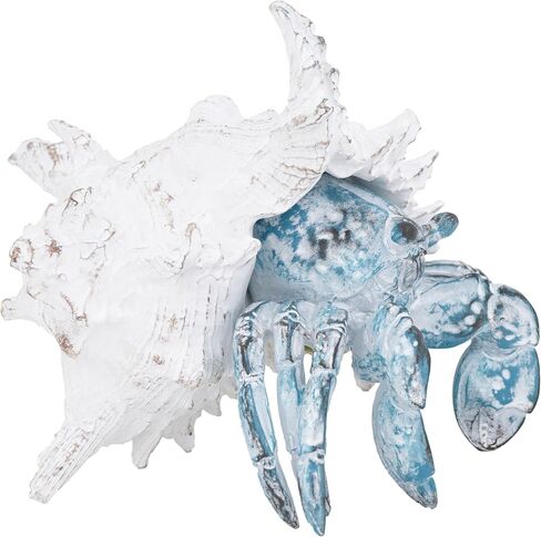 Coastal Hermit Crab Decor – Blue Nautical Beach Figurine with Shell for Shelf, Bathroom, Living Room, or Beach House Accent in Saudi Arabia