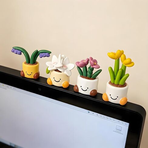 4 pcs Cute Car Accessories for Women Mini Flower Pot Elf Car Dashboard Decorations Computer Monitor Plant Pot Figurine Office Desk Decor Co-Worker Gifts. in Saudi Arabia