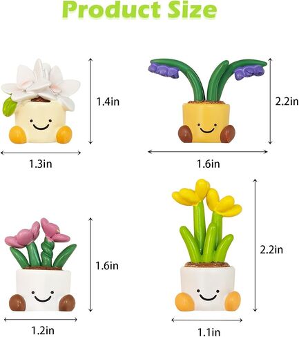 4 pcs Cute Car Accessories for Women Mini Flower Pot Elf Car Dashboard Decorations Computer Monitor Plant Pot Figurine Office Desk Decor Co-Worker Gifts. in Saudi Arabia