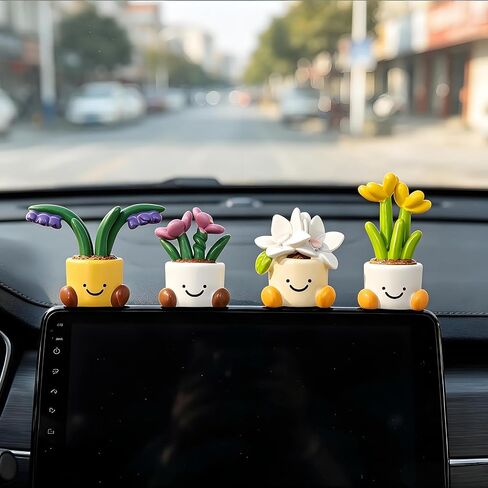4 pcs Cute Car Accessories for Women Mini Flower Pot Elf Car Dashboard Decorations Computer Monitor Plant Pot Figurine Office Desk Decor Co-Worker Gifts. in Saudi Arabia