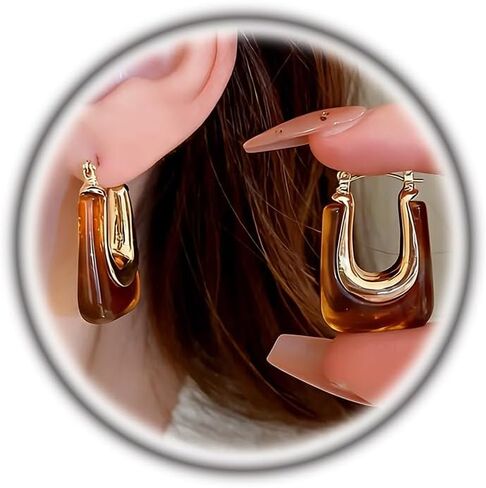 Chunky Brown Hoop Earrings for Women Vintage Acrylic Huggie Earring Gold Geometric Statement Dangle Earrings Fashion Jewelry Accessories Gifts in Saudi Arabia