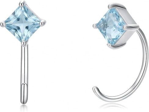 925 Sterling Silver 0.6 Carat Princess-Cut Gemstone Huggie Hoop Earrings for Women, Sparkling Gemstone Earrings, Hypoallergenic Lightweight Minimalist Birthstone Earring Gifts for Daily Wear in Saudi Arabia