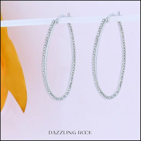 مجموعة Dazzlingrock 0.16 قيراط (قيراط) أقراط دائرية رفيعة من الماس الأبيض للسيدات من الداخل إلى الخارج ملتوية بسيطة وأنيقة، 925 من الفضة الاسترليني in Kuwait
