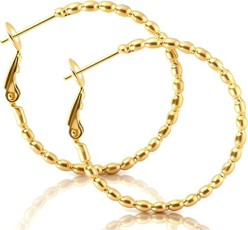 ToHeart Gold Silver Beaded Hoop Earrings with Delicate Textures Elegant Daily Wear Birthday Gift in Kuwait