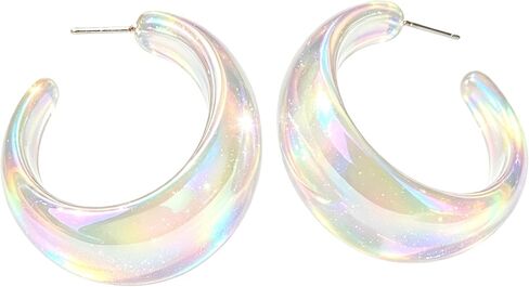 Colorful Iridescent Clear Acrylic Hoop Earrings for Women, Resin Fashion Jewelry for Party Daily Commute Vacation Wear in Saudi Arabia