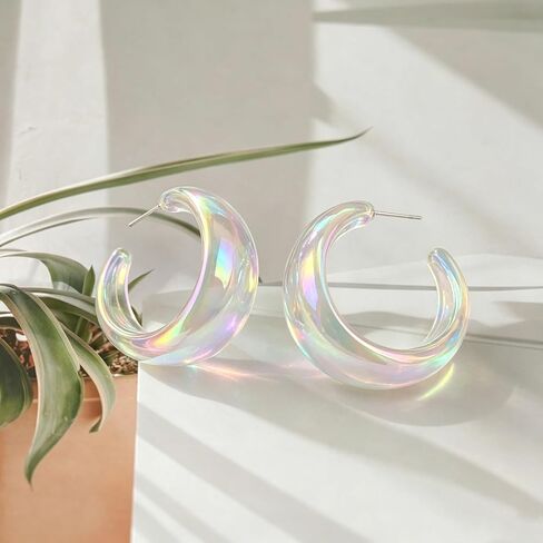 Colorful Iridescent Clear Acrylic Hoop Earrings for Women, Resin Fashion Jewelry for Party Daily Commute Vacation Wear in Saudi Arabia