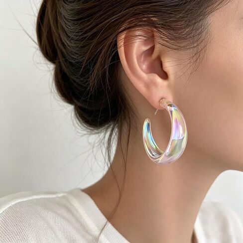 Colorful Iridescent Clear Acrylic Hoop Earrings for Women, Resin Fashion Jewelry for Party Daily Commute Vacation Wear in Saudi Arabia