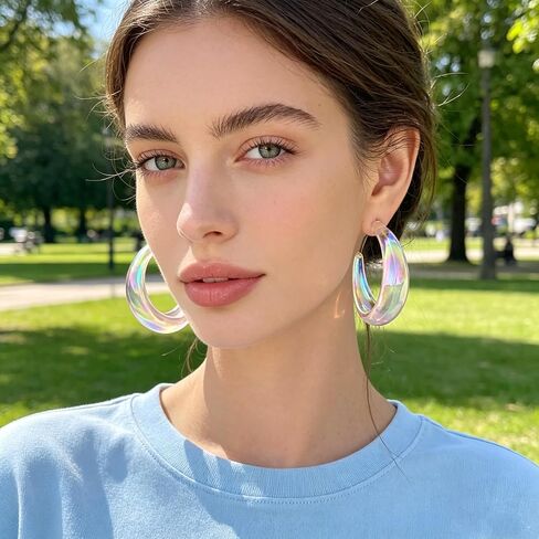 Colorful Iridescent Clear Acrylic Hoop Earrings for Women, Resin Fashion Jewelry for Party Daily Commute Vacation Wear in Saudi Arabia
