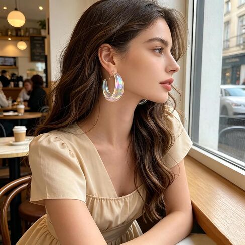 Colorful Iridescent Clear Acrylic Hoop Earrings for Women, Resin Fashion Jewelry for Party Daily Commute Vacation Wear in Saudi Arabia
