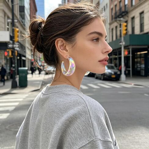 Colorful Iridescent Clear Acrylic Hoop Earrings for Women, Resin Fashion Jewelry for Party Daily Commute Vacation Wear in Saudi Arabia