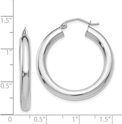 10K White Gold 4mm x 30mm Tube Hoop Earrings in Kuwait