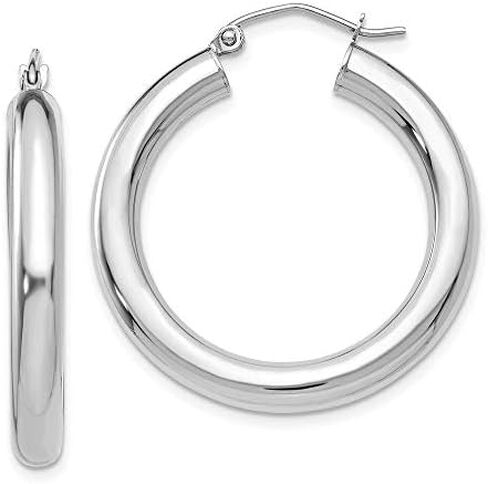 10K White Gold 4mm x 30mm Tube Hoop Earrings in Kuwait