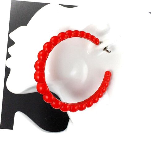 Red Hoop Earrings Plastic Beaded Texture Post Color Hoops Acrylic 2 3/8" Wide Adorable Statement Jewelry Earrings for Women in Kuwait