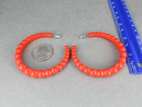 Red Hoop Earrings Plastic Beaded Texture Post Color Hoops Acrylic 2 3/8" Wide Adorable Statement Jewelry Earrings for Women in Kuwait